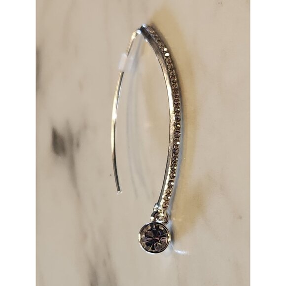 Nine West Silver-Tone Crystal Accent Curved Drop Earrings For Women - Picture 4 of 5